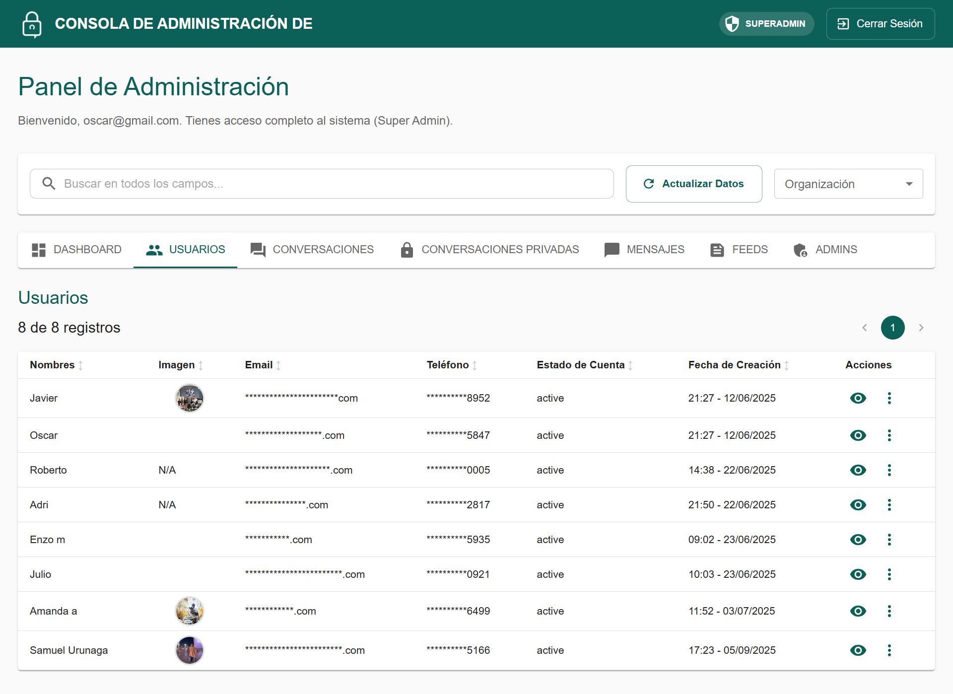 appChat Admin - Gestión de usuarios