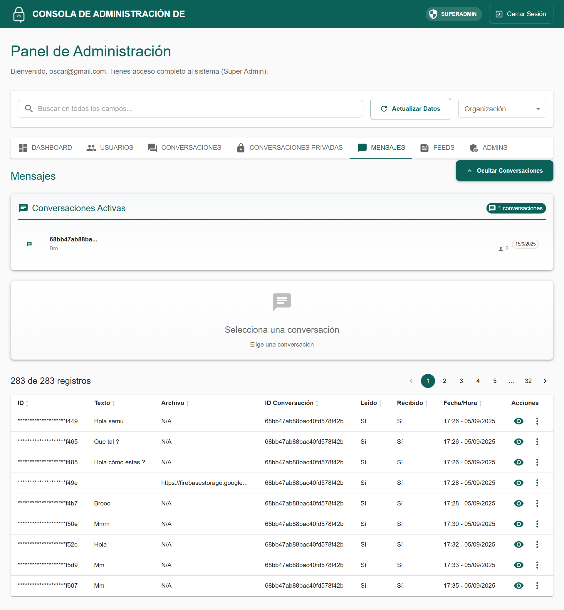 appChat Admin - Configuración