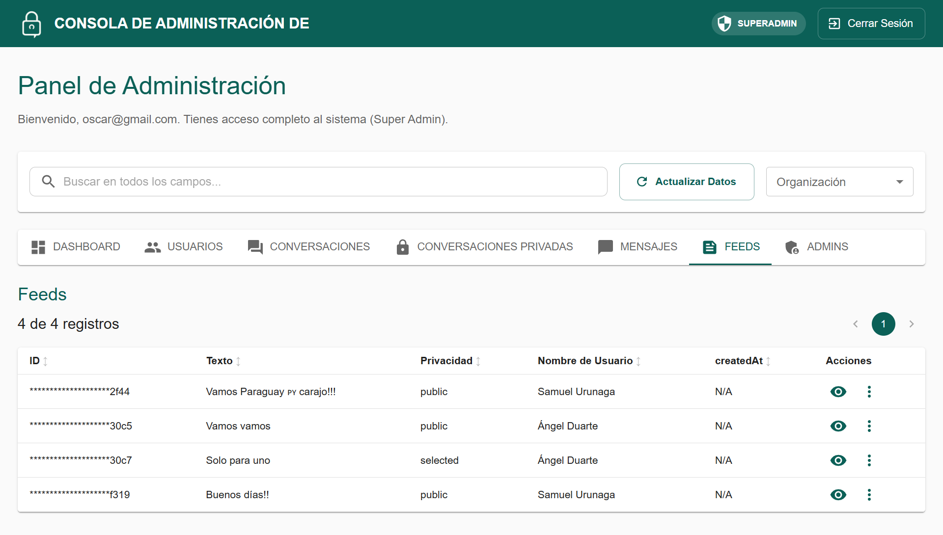 appChat Admin - Diseño responsive